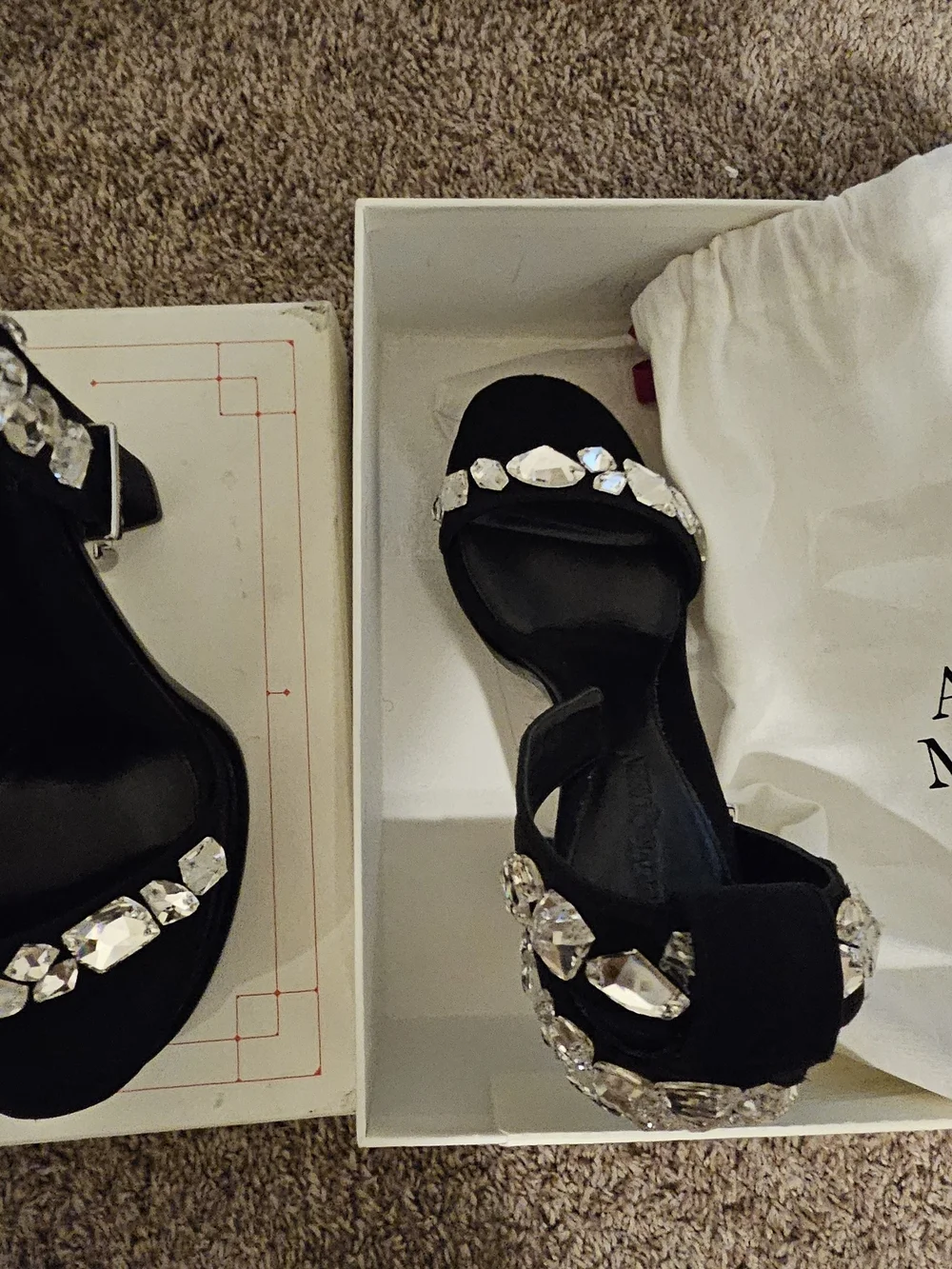 Alexander McQueen Black Crystal-Embellished Block Heel Sandals